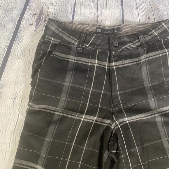 O'Neill Plaid Flat Front Bermuda Shorts Black - Picture 2 of 6